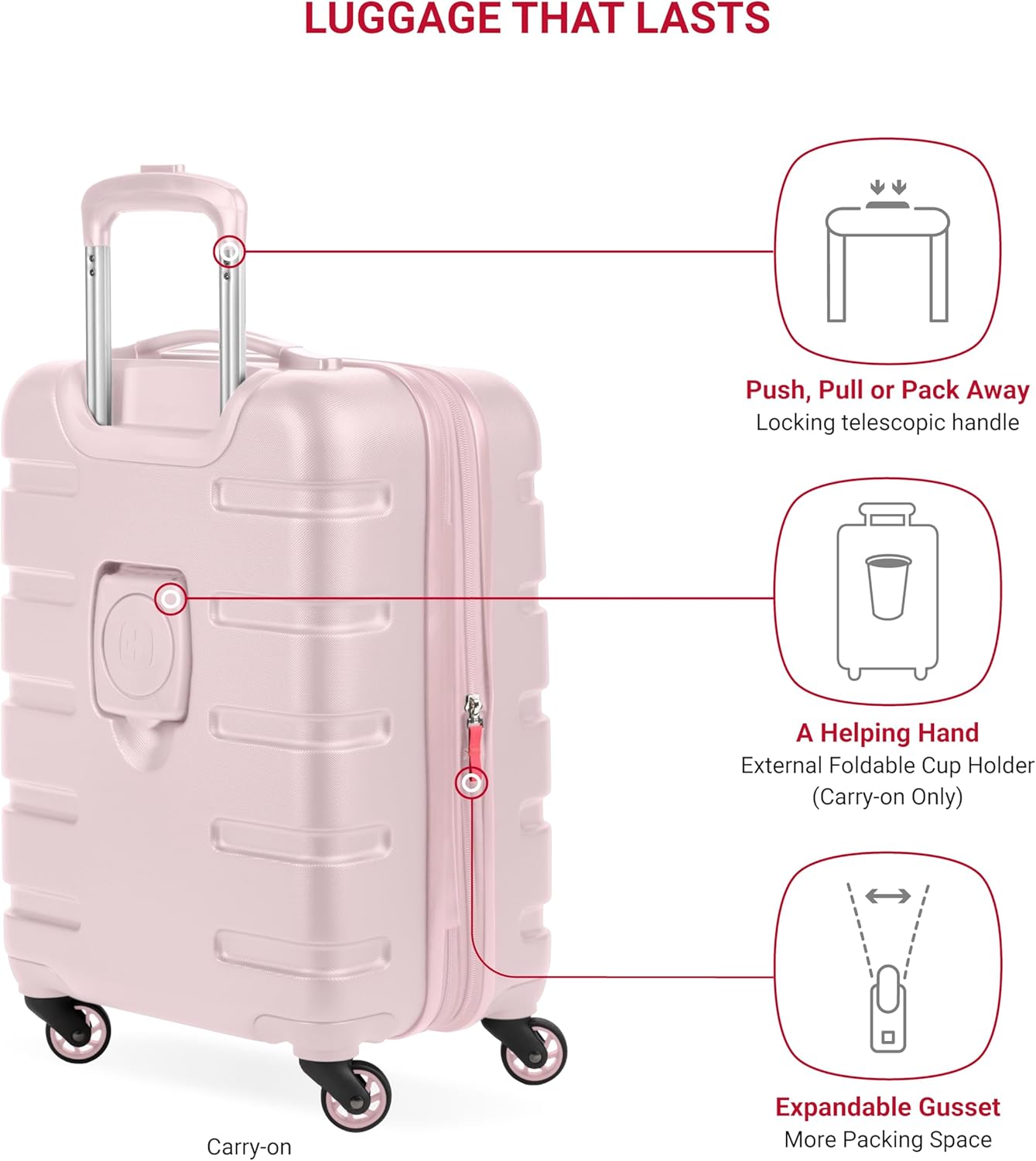 SwissGear 7366 Hardside Expandable Luggage with Spinner Wheels, Pink, 2-Piece Set (19/27)