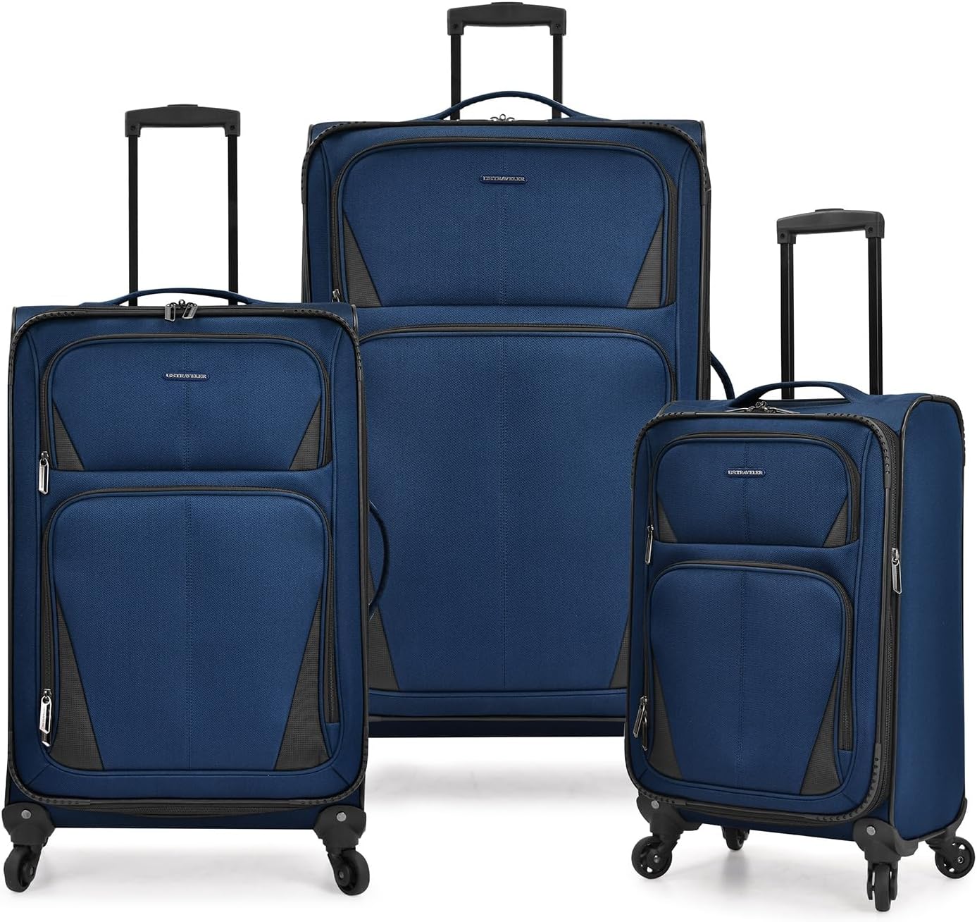 U.S. Traveler Aviron Bay Expandable Softside Luggage with Spinner Wheels, Navy, 3-Piece Set
