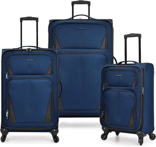 U.S. Traveler Aviron Bay Expandable Softside Luggage with Spinner Wheels, Navy, 3-Piece Set