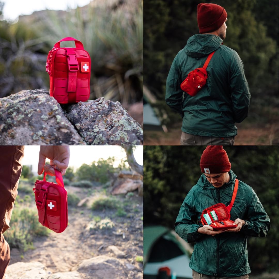 My Medic Sidekick Pro - Camping Hiking and Backpacking First Aid Kit - 70 Items with Tourniquet - HSA and FSA Eligible - Small Ifak Great for Travel or Motorcycle - Portable Emergency Kit – Red