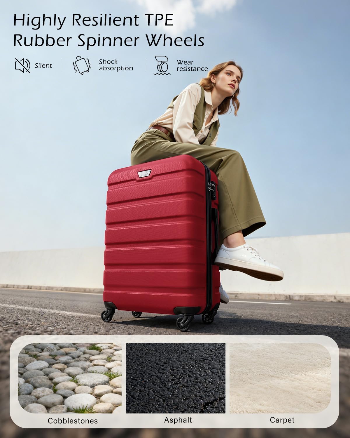 Coolife Luggage 3 Piece Set Suitcase Spinner Hardshell Lightweight TSA Lock (red, 3 piece set(20in24in28in))