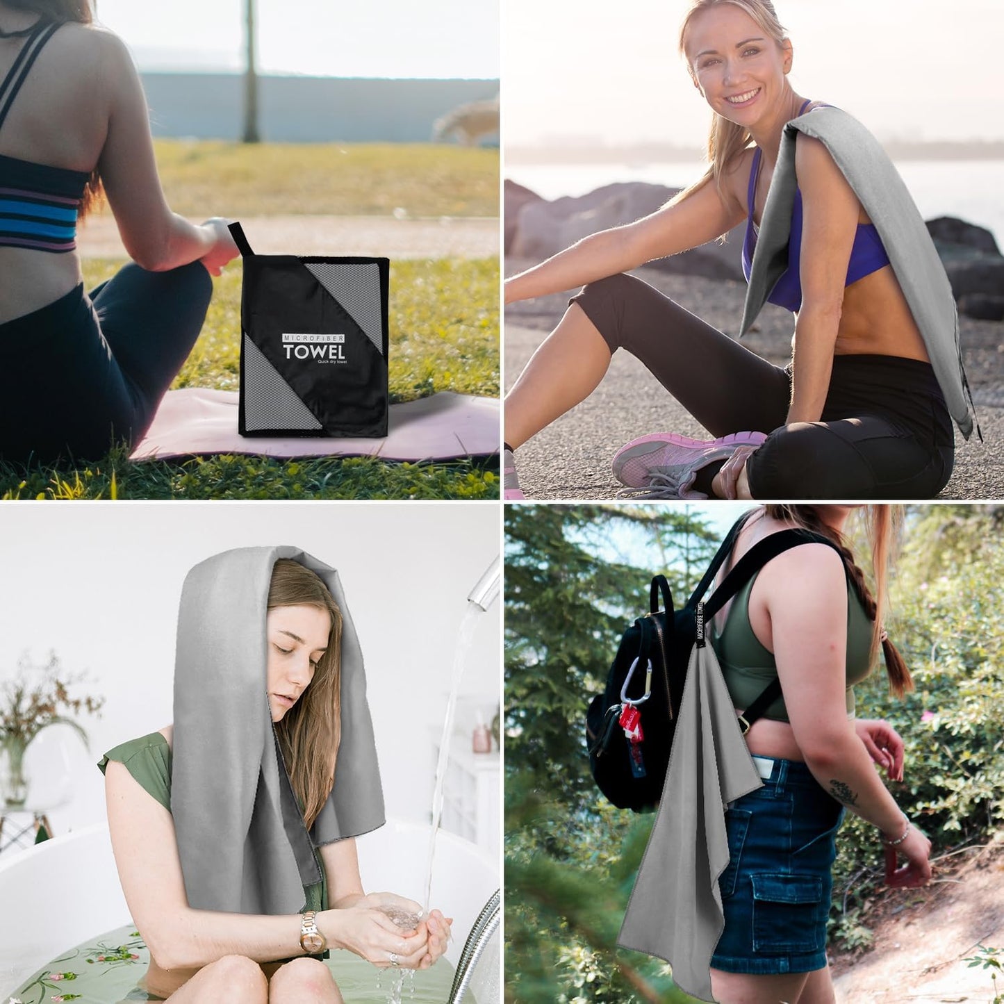 Microfiber Travel Towel, Soft Lightweight Quick Dry Towel, Super Absorbent Compact Travel & Sports & Beach Towels for Camping, Backpack, Gym, Swimming, Yoga, Hiking (L:24"×48" -Gray)