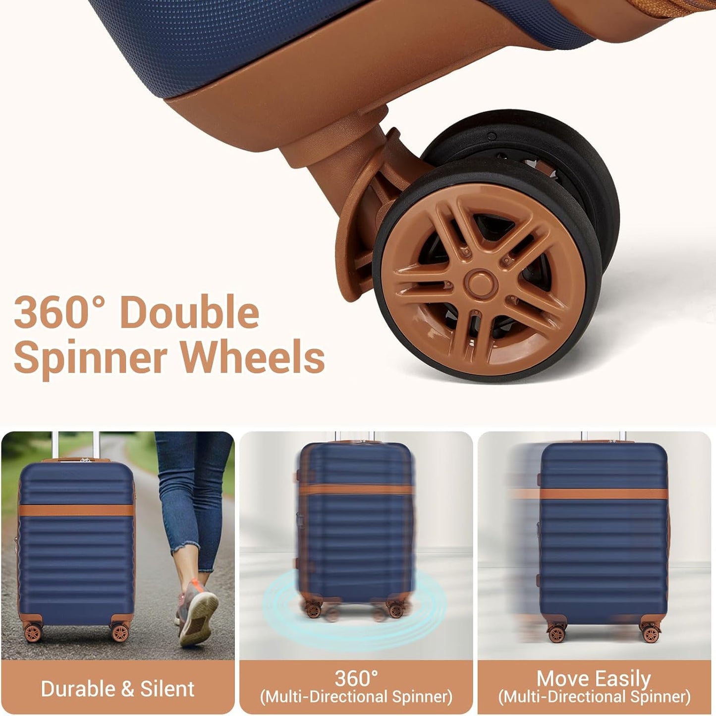 Kono Luggage Set 3 Pieces Expandable PC ABS Durable Suitcase Hardside with Double Spinner Wheels Tsa Lock Navy(20in/24in/28in)