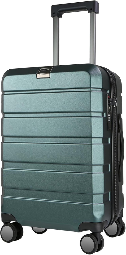 KROSER Hardside Expandable Carry On Luggage with Spinner Wheels & Built-in TSA Lock, Durable Suitcase Rolling Luggage with USB Port, Carry-On 20-Inch, Dark Green