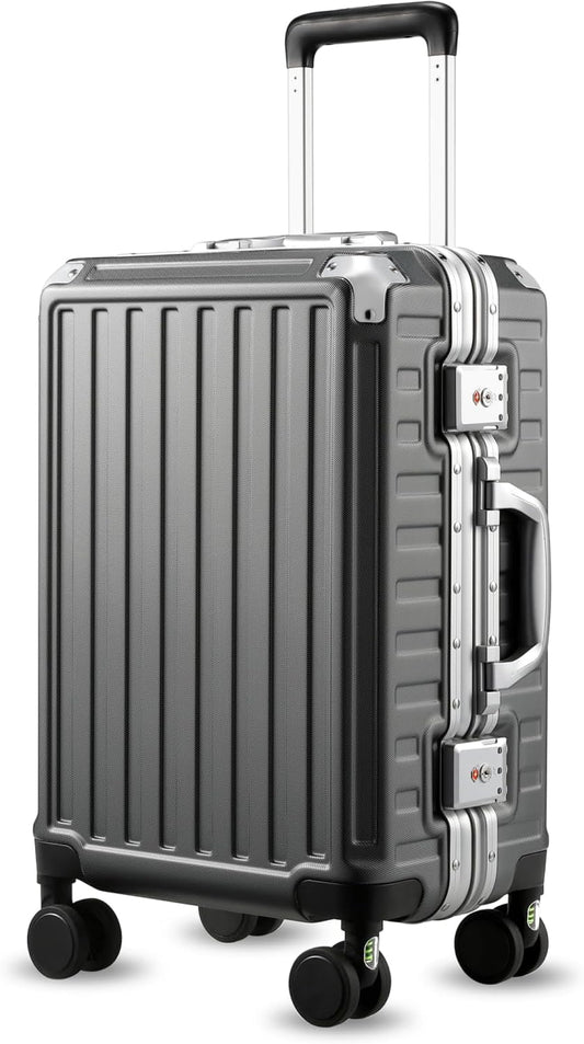 Carry On Luggage with Spinner Wheels, 8010S Aluminum Frame Zipperless Polycarbonate Hard Shell Suitcase (ZX-Core, Charcoal Metallic, 20 Inch)