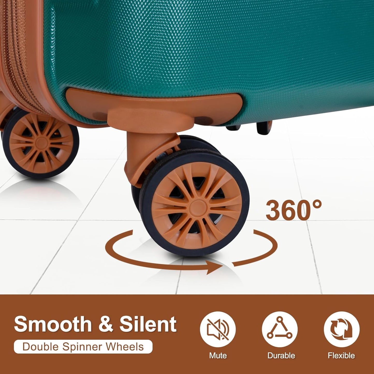 Romswi Expandable 24" Checked Luggage,Medium Hardshell Suitcase with Double Spinner Wheels for 20% More Space, Airline Approved Lightweight Hardside Luggage, Scratch-Resistant & YKK Zipper,Green