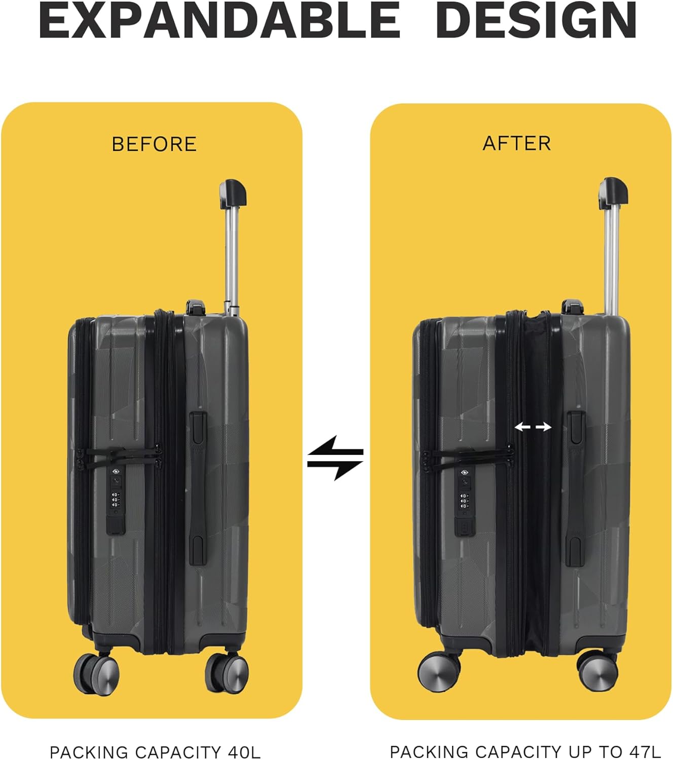 Carry On Luggage 22x14x9 Airline Approved Expandable Top Opening Carryon Luggage, TSA Approved Carry On Luggage Hard Shell Suitcases, Lightweight Away Carry On Suitcases, Black