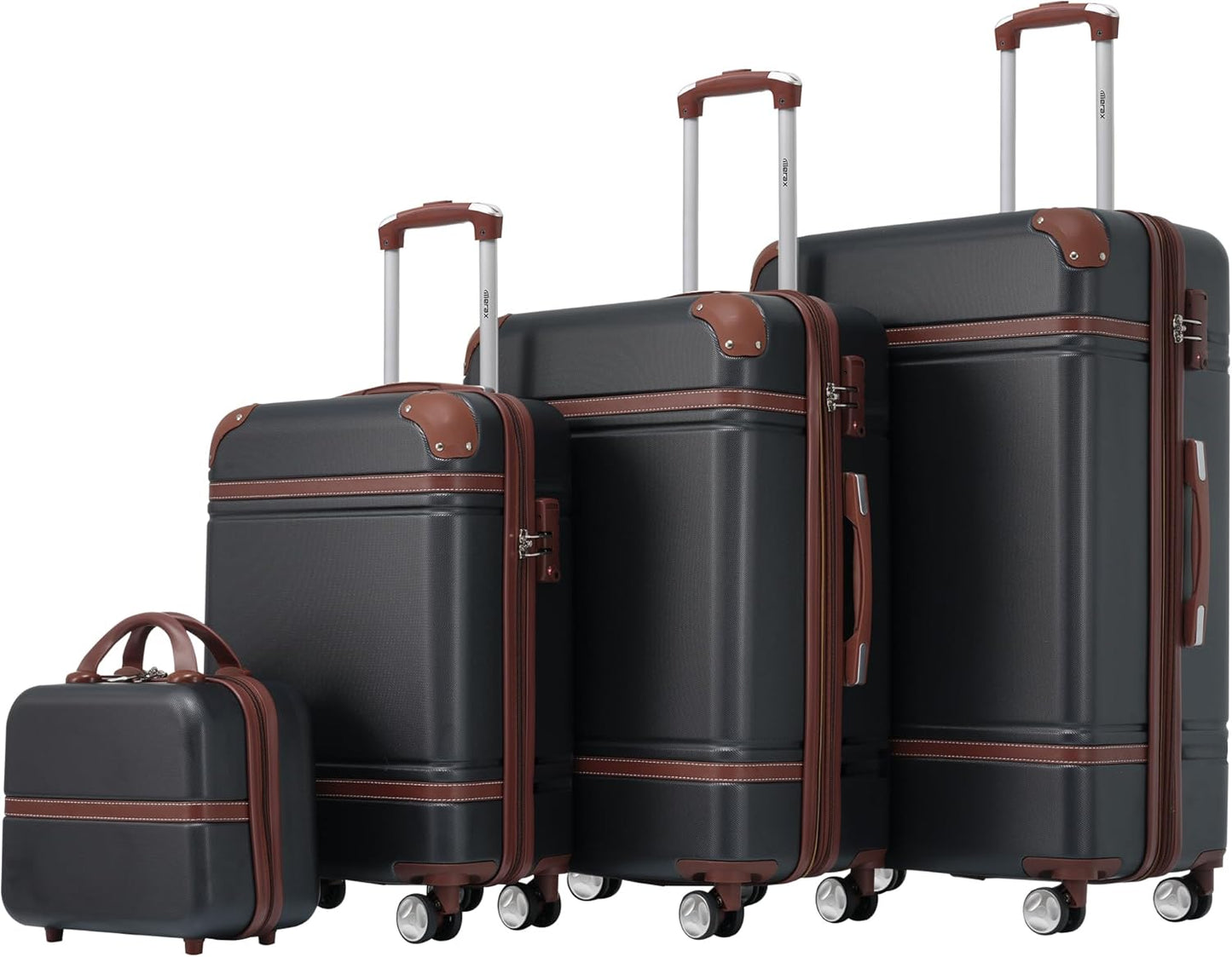 Merax Luggage Set 3 Piece Suitcase Set with 1 Cosmetic Case Expandable Spinner Wheels Vintage Luggage Sets(Black,20"+24"+28")