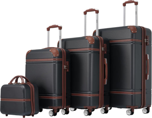 Merax Luggage Set 3 Piece Suitcase Set with 1 Cosmetic Case Expandable Spinner Wheels Vintage Luggage Sets(Black,20"+24"+28")