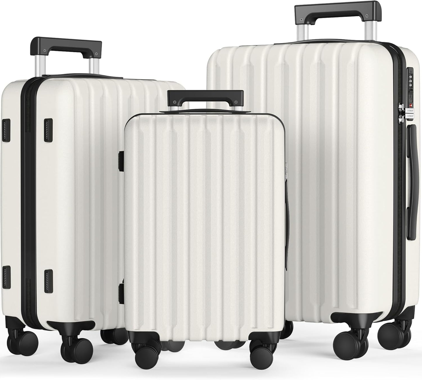 SHOWKOO Luggage Sets 3 Piece 100% PC Ultra Tough Hardside Expandable Suitcases Sets with TSA Lock Double Spinner Wheels (20in/24in/28in, White