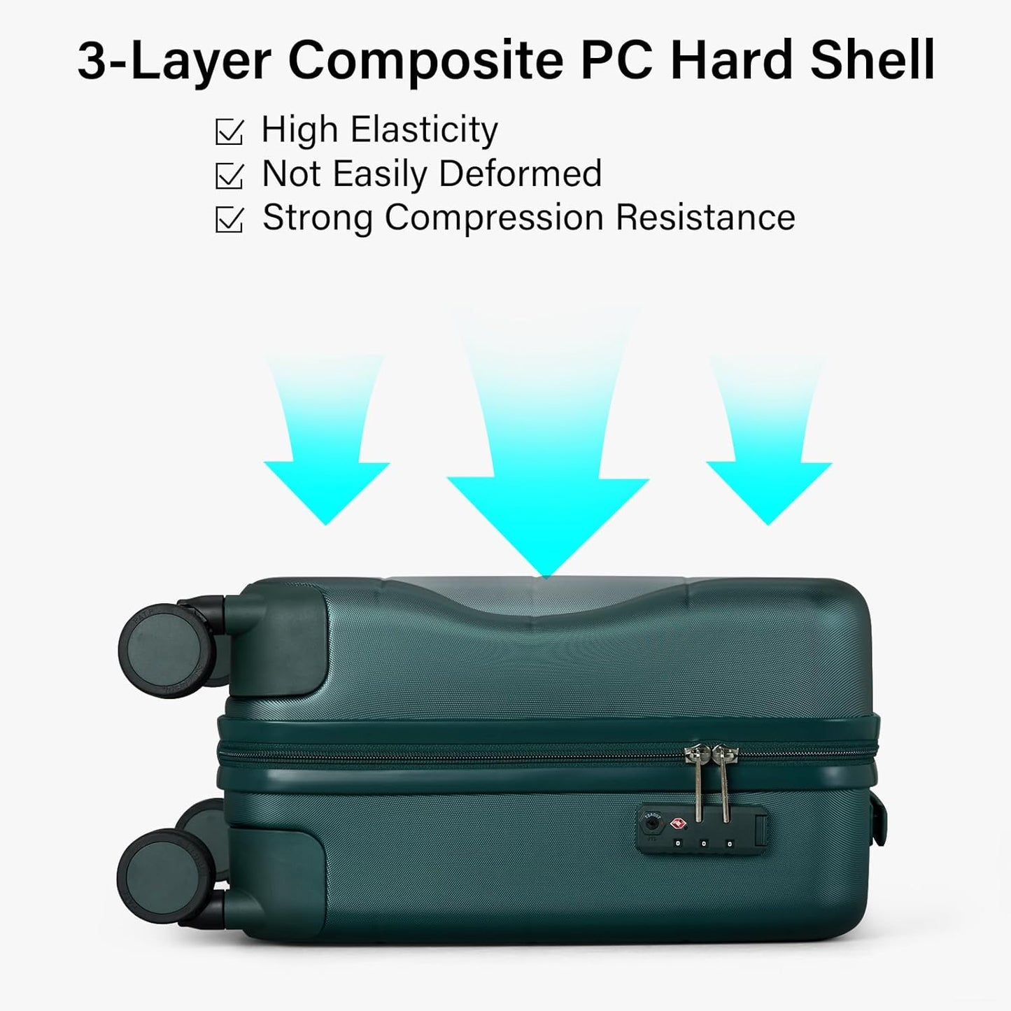 Hanke 16 Inch Underseat Carry On Luggage with Wheels Hard Shell Mini Small Suitcases Carry On Bag for Airline Approved TSA Luggage Lightweight Travel Suitcase(Blackish Green)