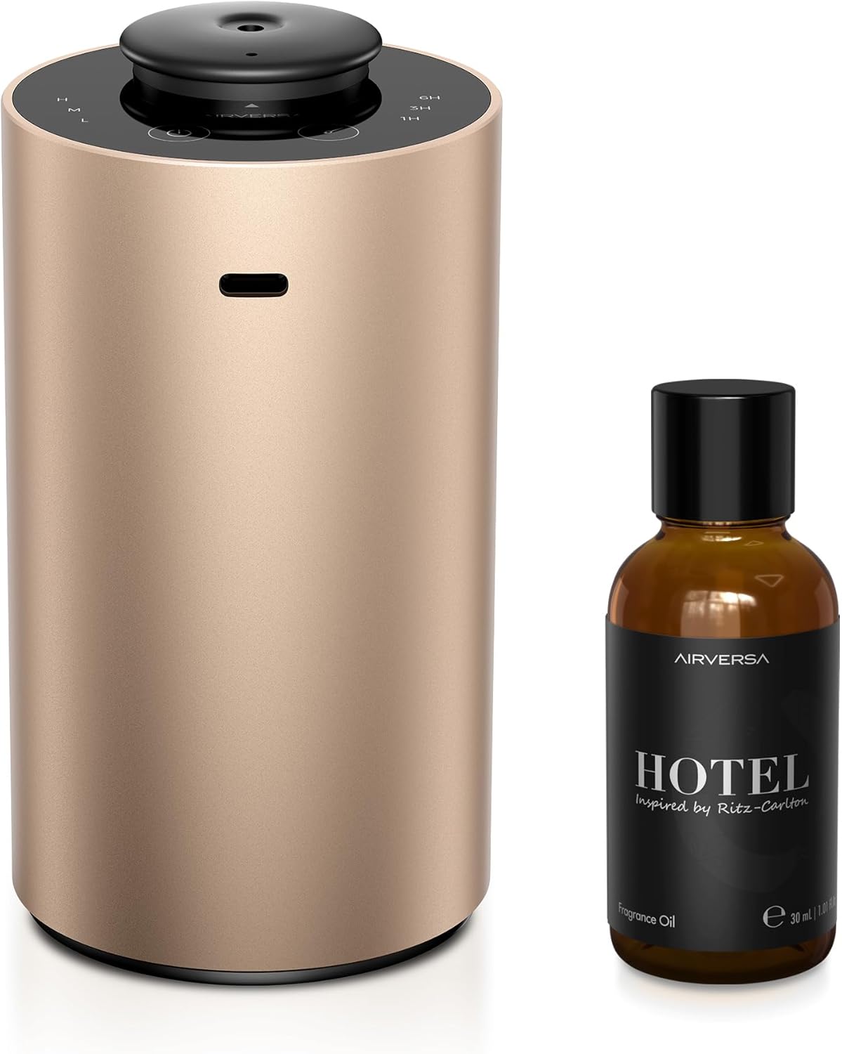 Waterless Essential Oil Diffuser Starter Kit with 30mL Hotel Scent Fragrance Oil Inspired by Ritz-C., Battery Operated Premium Portable Mini Scent Air Machine for Home Car Office, Desert Titanium ANX