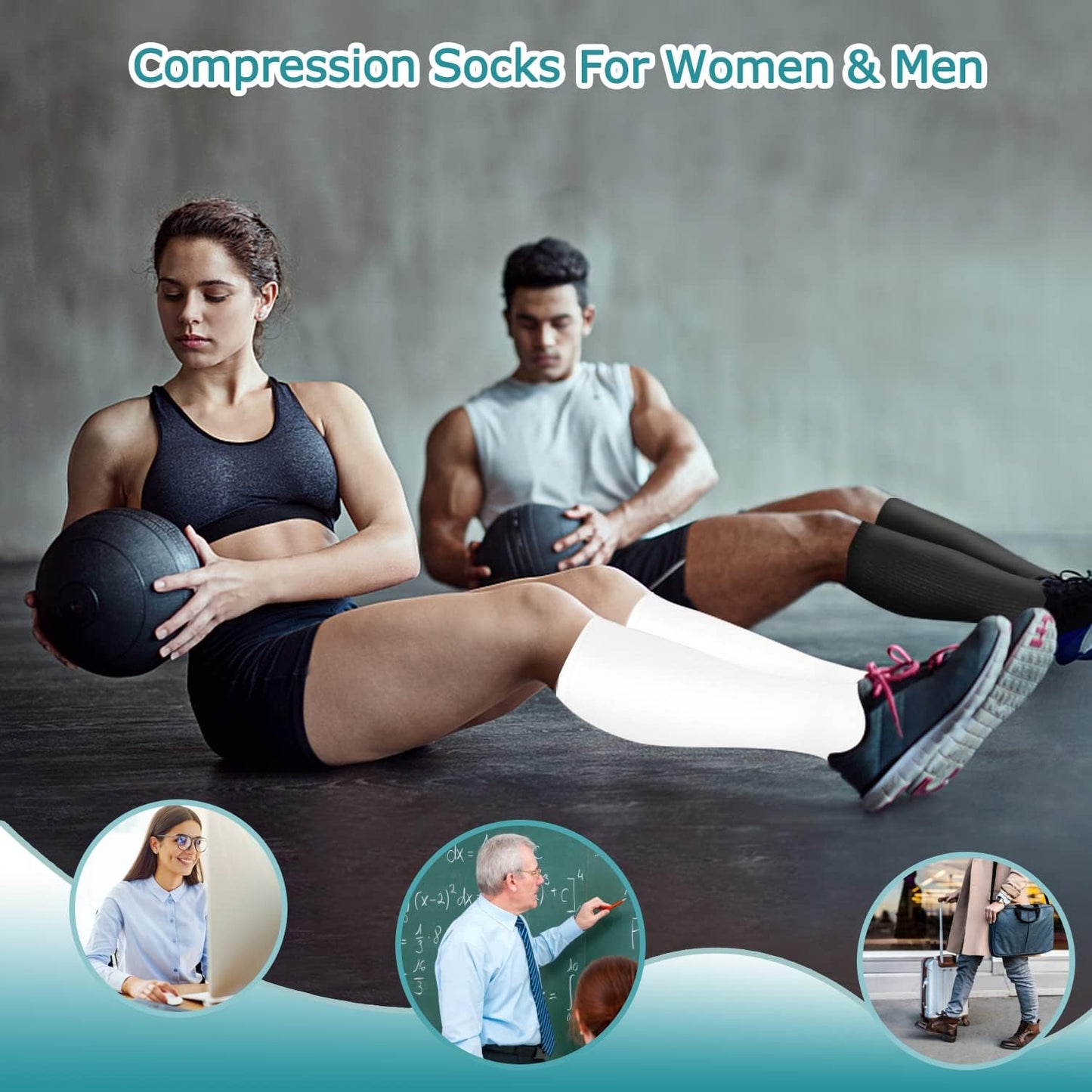 ACTINPUT 8 Pairs Compression Socks for Women & Men,Support Compression Stockings for Medical Running Athletic