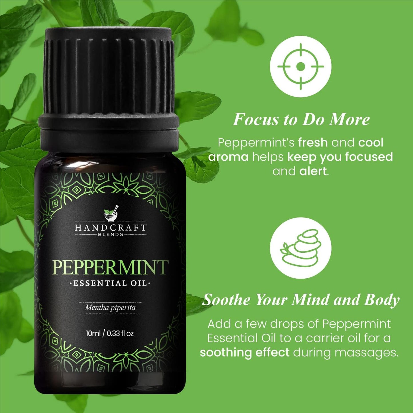 Handcraft Blends Peppermint Essential Oil – 0.33 Fl Oz – 100% Pure and Natural – Premium Grade Essential Oil for Diffuser and Aromatherapy, Skin, Massage, Candle and Soap Making Fragrance