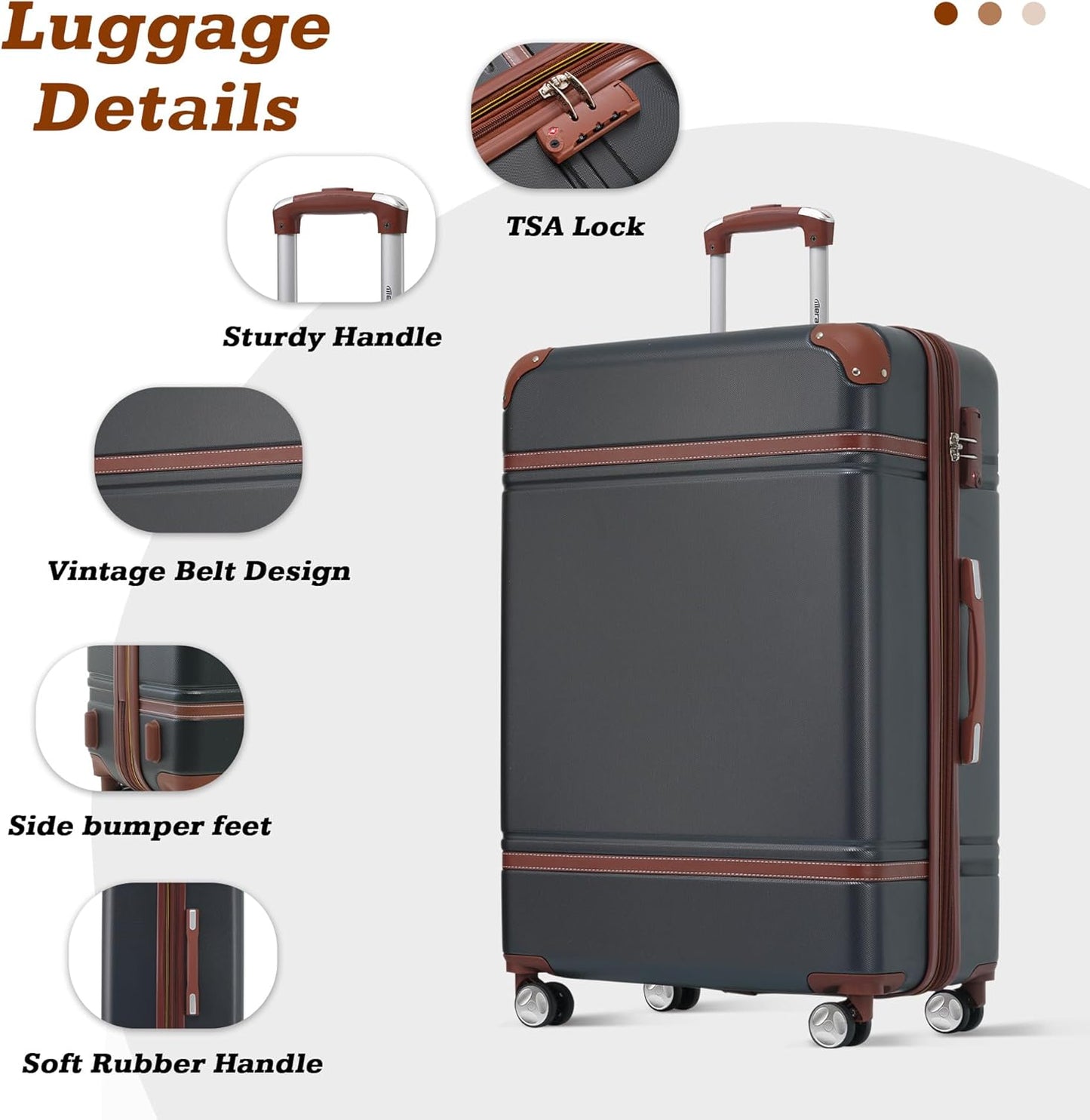 Merax Suitcase Set 28 inches Expandable Luggage with TSA Lock Spinner Wheels Hardshell Lightweight Vintage Luggage with Travel Bag,Black