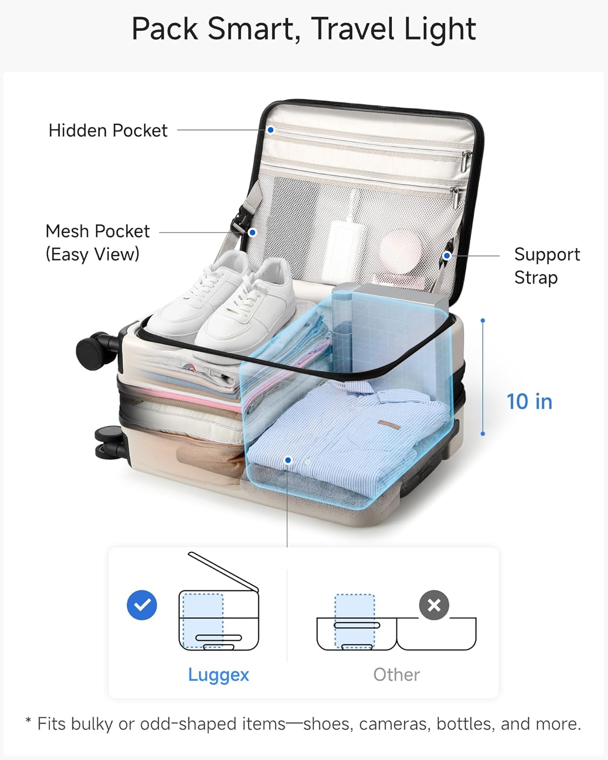 Carry On Luggage Top Opening, FLT Expandable Polycarbonate Hard Shell Suitcase with Wheels (FX-Lite, Beige, 20 Inch, 36L-41L)