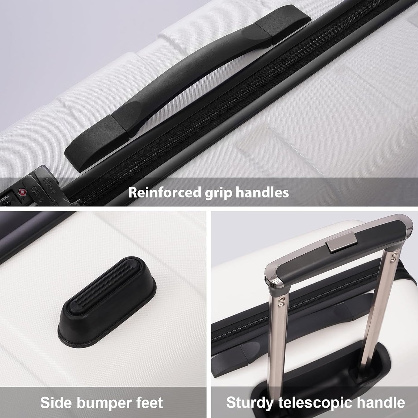 Coolife Luggage PC+ABS Hardshell Suitcase with TSA Lock, Spinner Checked Lightweight (White, 24in)