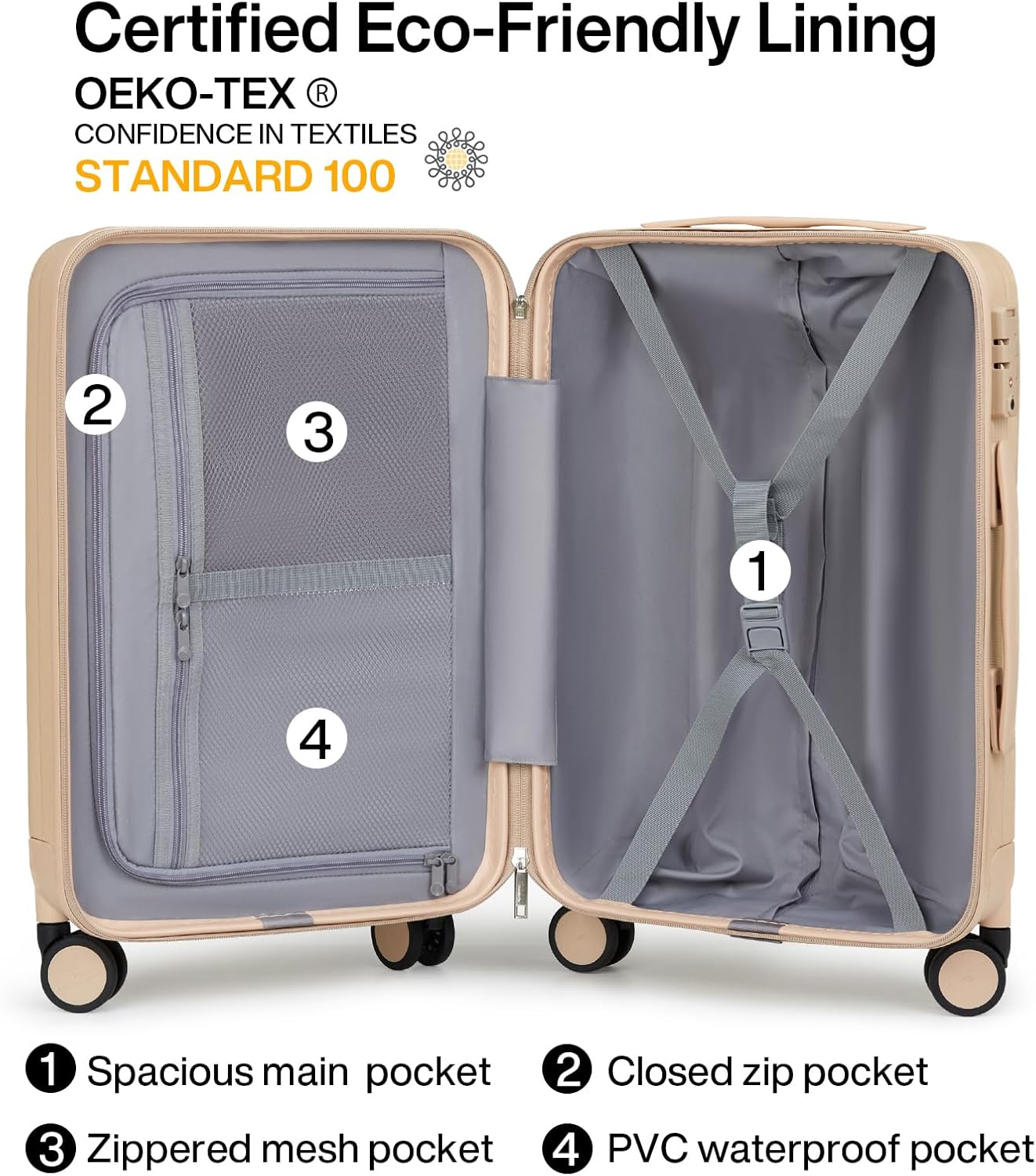 Hanke 20 Inch Carry On Luggage 22x14x9 Airline Approved Lightweight PC Hard Shell Suitcases with Wheels Travel Luggage Rolling Suitcase Travel Luggage Bag for Weekender（Cuba Sand）