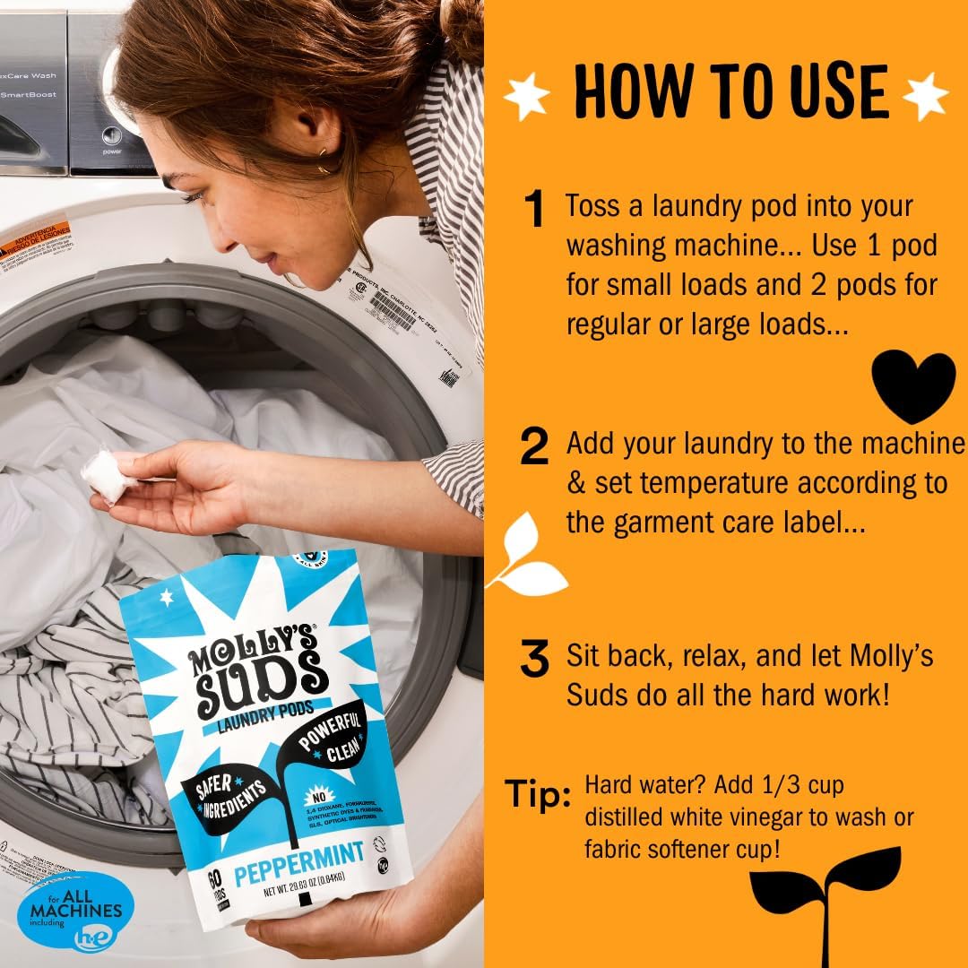 Molly's Suds Laundry Detergent Pods | Clean Detergent for Sensitive Skin | Ultra Concentrated and Stain Fighting | Citrus Grove - 60 Count