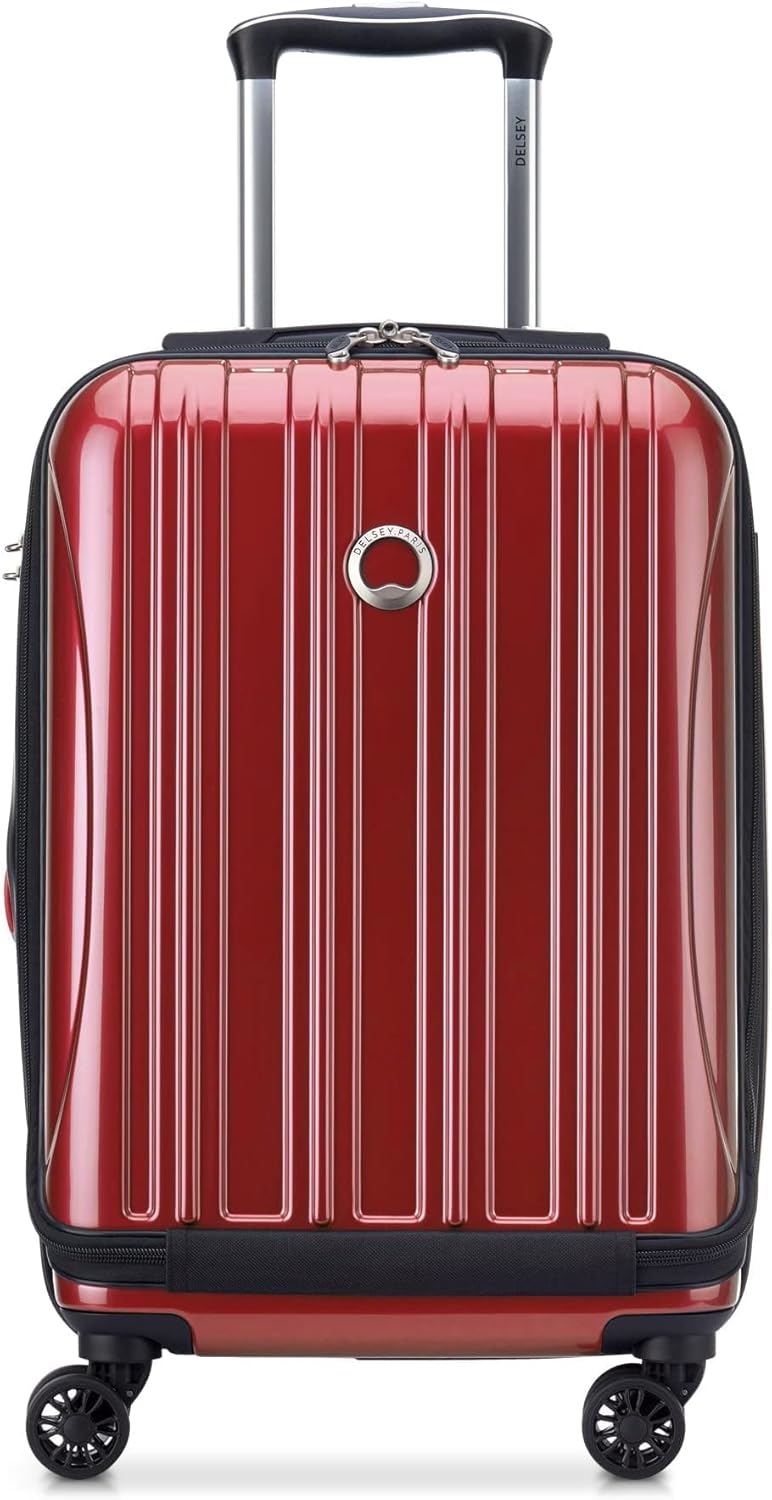 Delsey Luggage Helium Aero, International Carry On Luggage, 19", Front Pocket Hard Case Spinner Suitcase, Brick Red