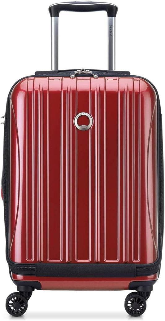 Delsey Luggage Helium Aero, International Carry On Luggage, 19", Front Pocket Hard Case Spinner Suitcase, Brick Red