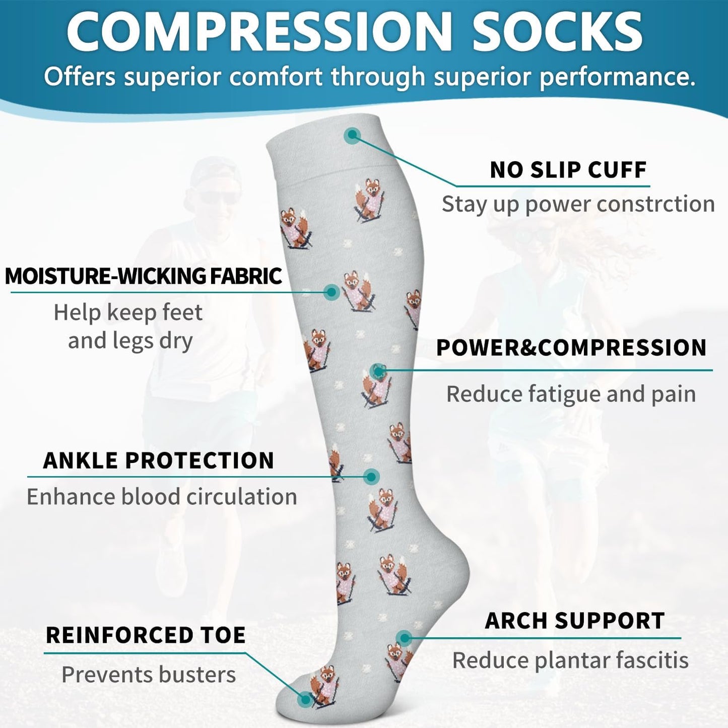 6 Pack Copper Compression Socks for Women and Men Circulation-Best Support for Medical, Running,Nursing,Athletic