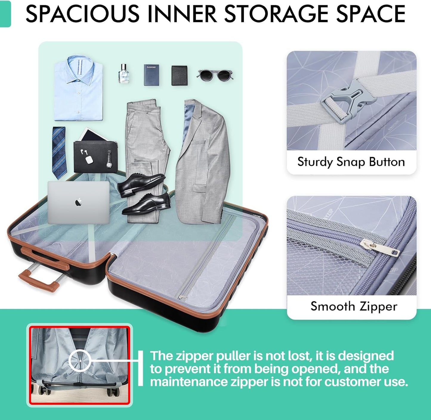 AnyZip Luggage PC ABS Hardside Lightweight Suitcase with 4 Universal Wheels TSA Lock Carry-On 20 Inch Black Brown