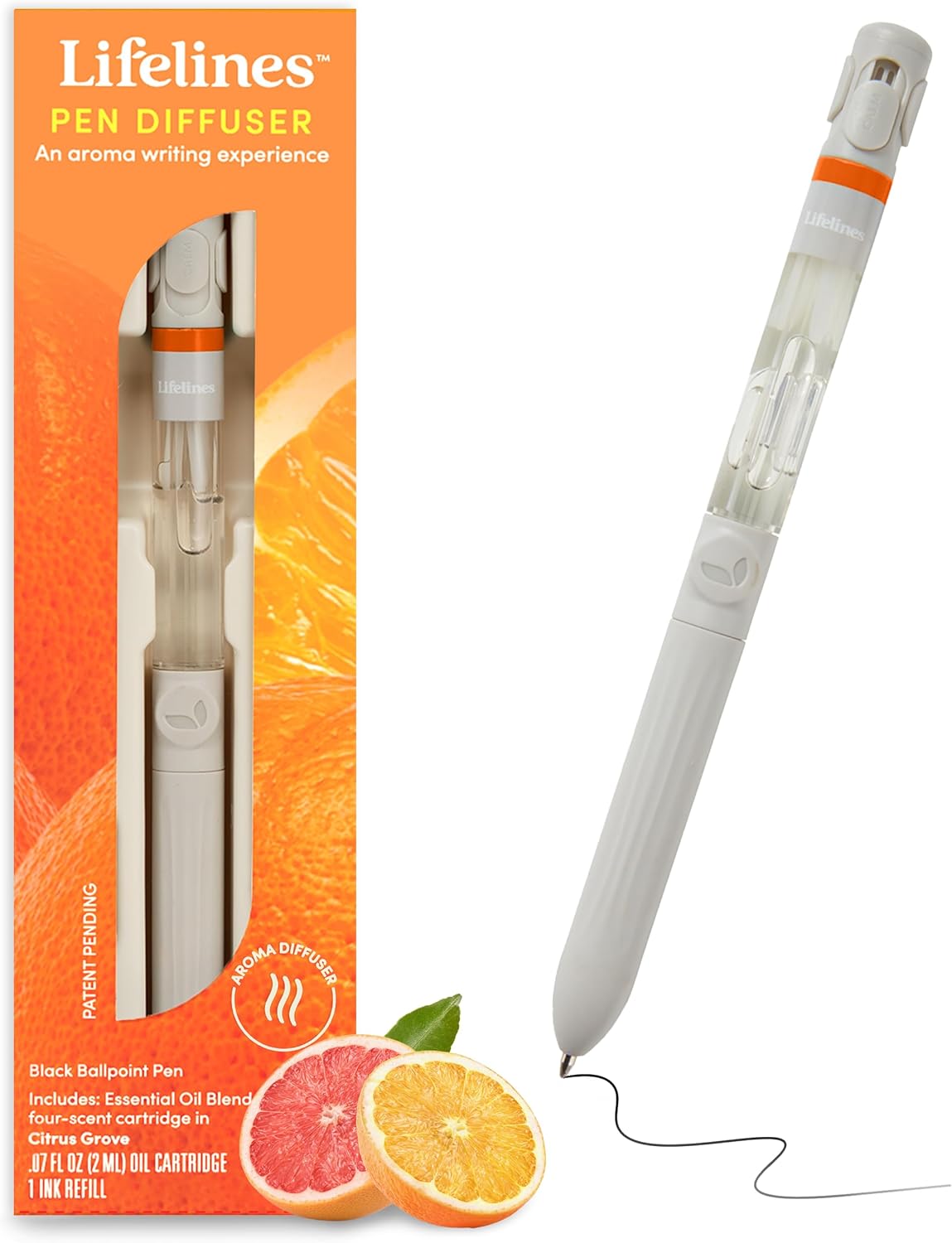 Lifelines Pen Diffuser, Citrus Grove - 1mm Black Ballpoint Pen with Scented Essential Oil Blends – Aromatherapy Diffuser & Sensory Immersion Diffuse Aroma As You Write