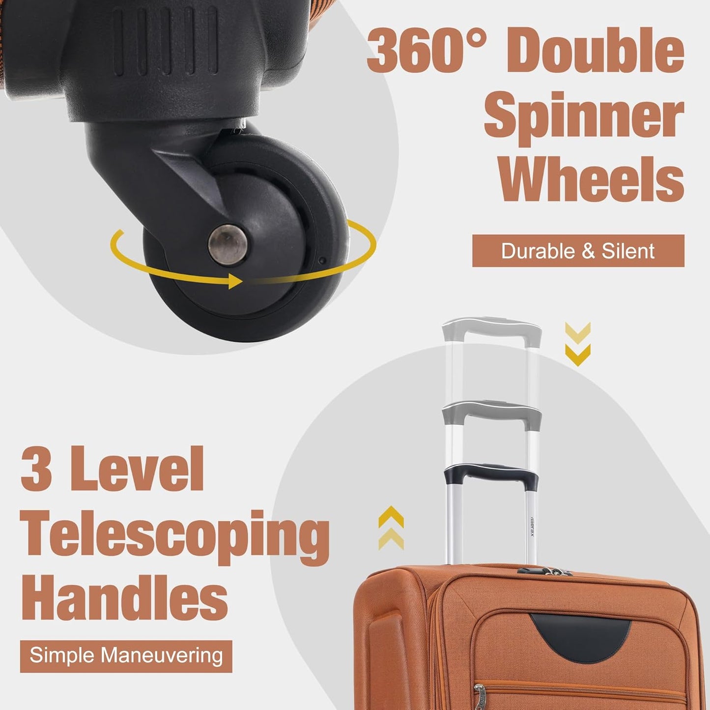 Merax Softside Luggage Set 3 Piece Suitcase with Duffel Bag Spinner Wheels Lightweight Expandable Travel Luggage 22" 26" 30",Orange