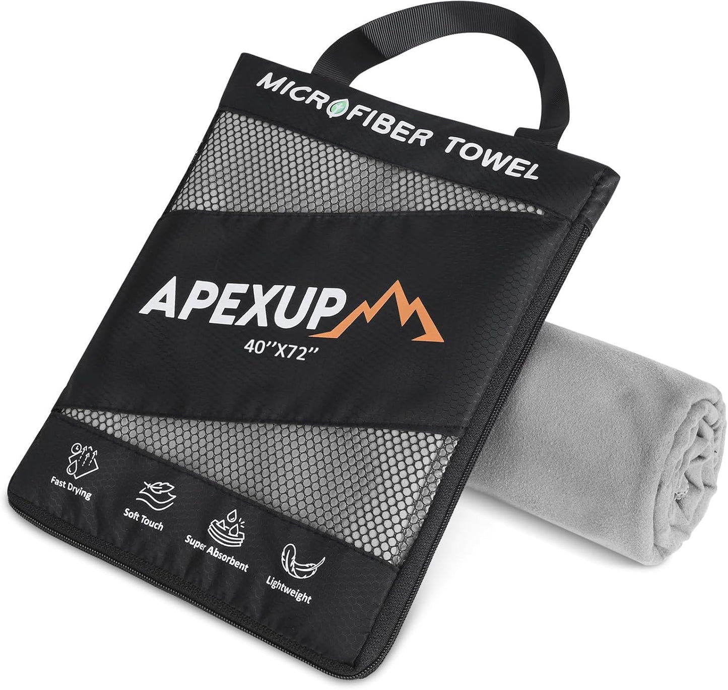 APEXUP Microfiber Travel Towel, Ultra Absorbent Quick Dry Towels, Lightweight Gym Sports Camping Towel for Workout, Yoga, Beach, Shower, Swimming (72"×40", Gray)