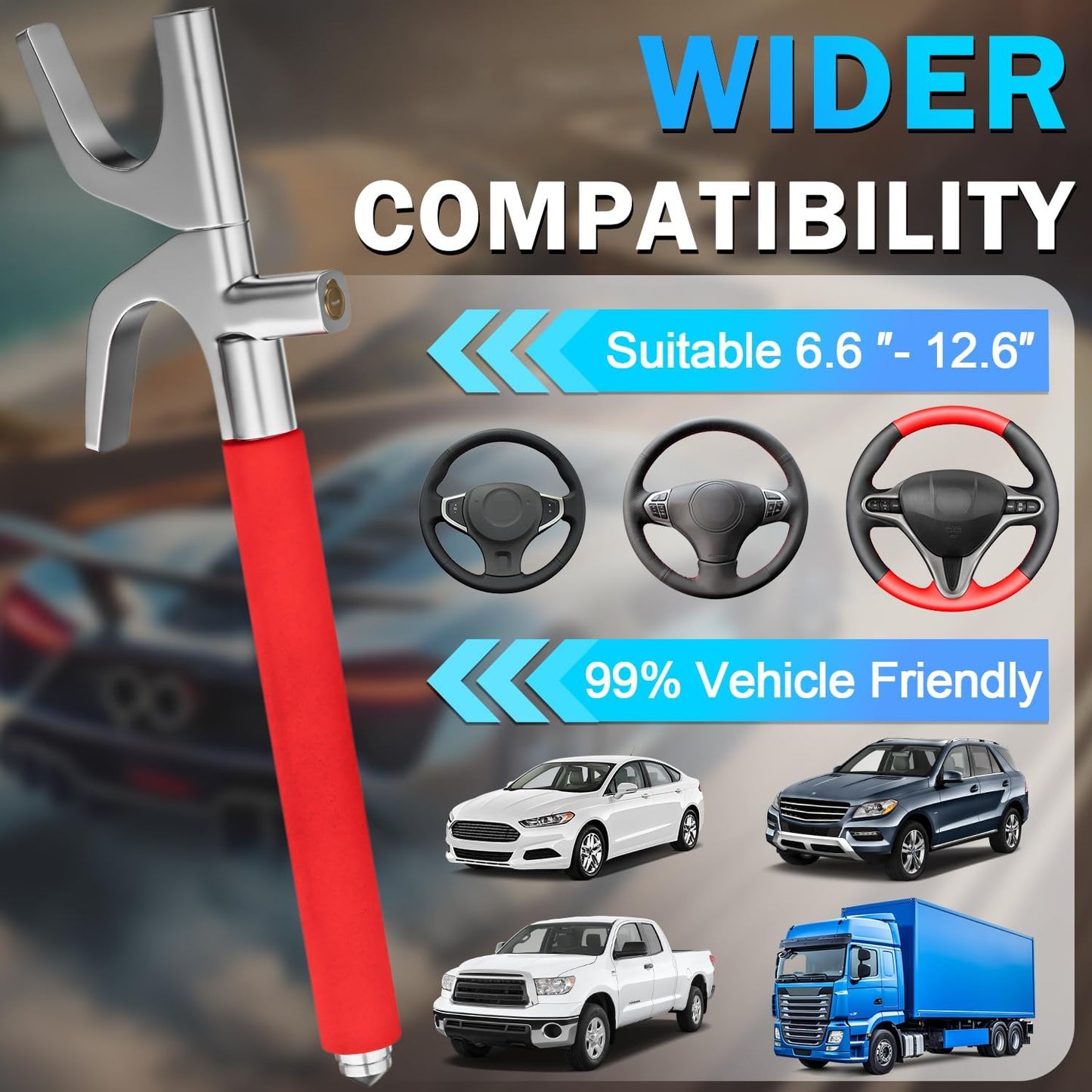 MONOJOY Steering Wheel Lock - Adjustable Antitheft Car Device Locks, Universal Volante Prevention Accessory, with 3 Keys and Escape Hammer for Truck SUV Van Security, Vehicle Immobilizer System