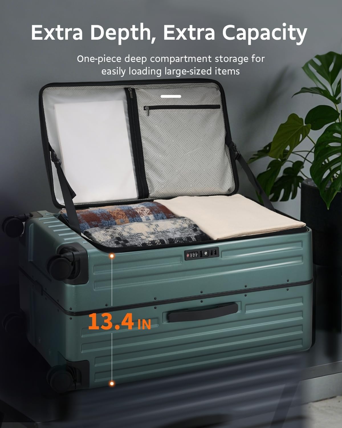Checked Luggage, Large Suitcase 29 Inch Trunk Luggage with Spinner Wheels, Lightweight ABS+PC Hard Shell with Aluminum Frame, Top Opening, TSA Lock (Green, 1PC)