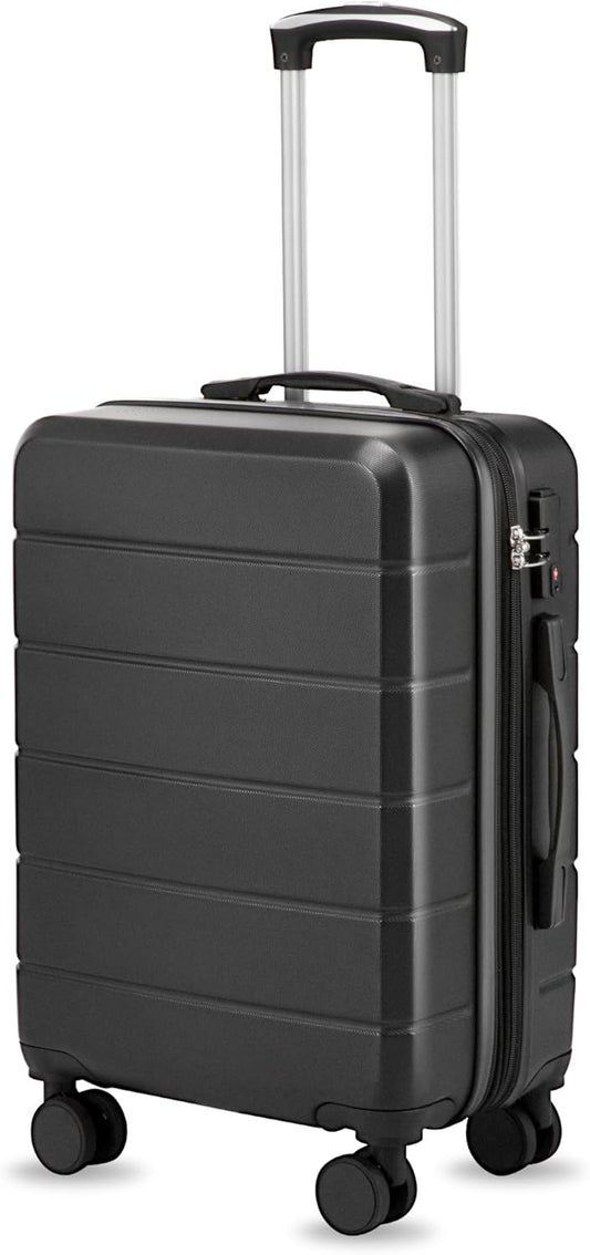 Carry On Luggage 22x14x9 Airline Approved with Spinner Wheels, Expandable Hardside Suitcase, Black