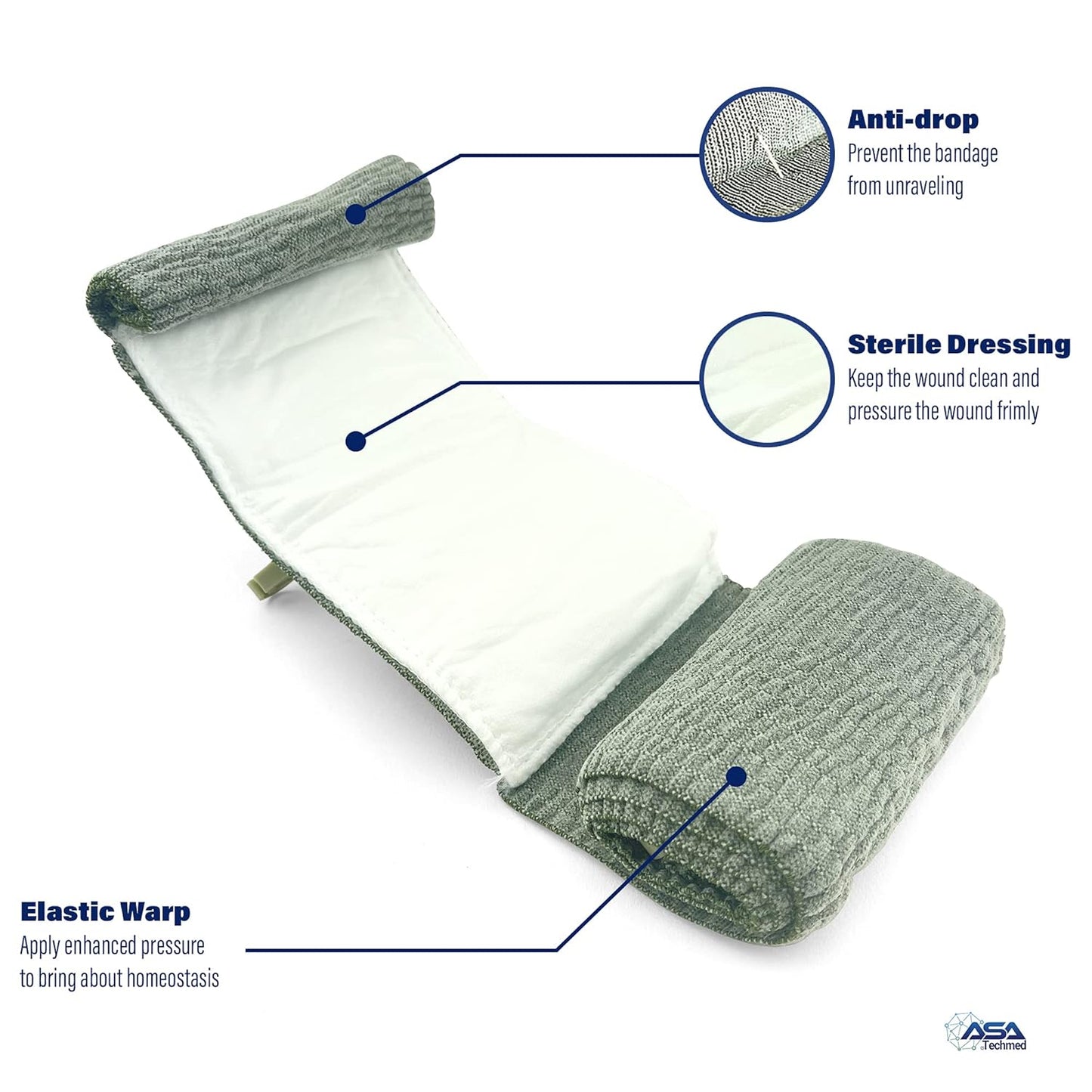 ASA TECHMED 5 Pack Emergency Trauma 6" Israeli Style Bandage - Combat Military Style Battle Wound Dressing First Aid IFAK