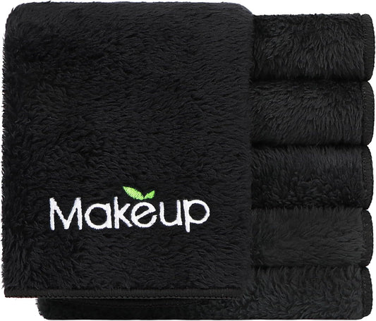 Orighty 6 Pack Premium Makeup Remover Wash Cloths - Super Soft, Quick Dry Microfiber Coral Fleece Face Makeup Towels for Cleansing, 13 x 13 Inch, Black