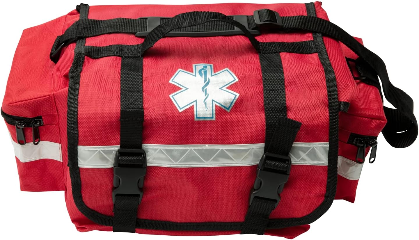 NOVAMEDIC Professional Red First Responder Bag – 17” x 9” x 7” | Empty EMT Trauma Kit Carrier with Removable Dividers, Reflective Strips, Water-Resistant Base