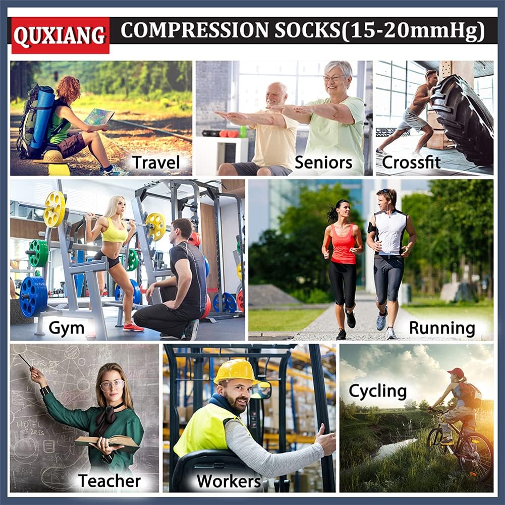 QUXIANG Copper Compression Socks for Women & Men Circulation (8 Pairs) - Best for Running Athletic Cycling - 15-20 mmHg