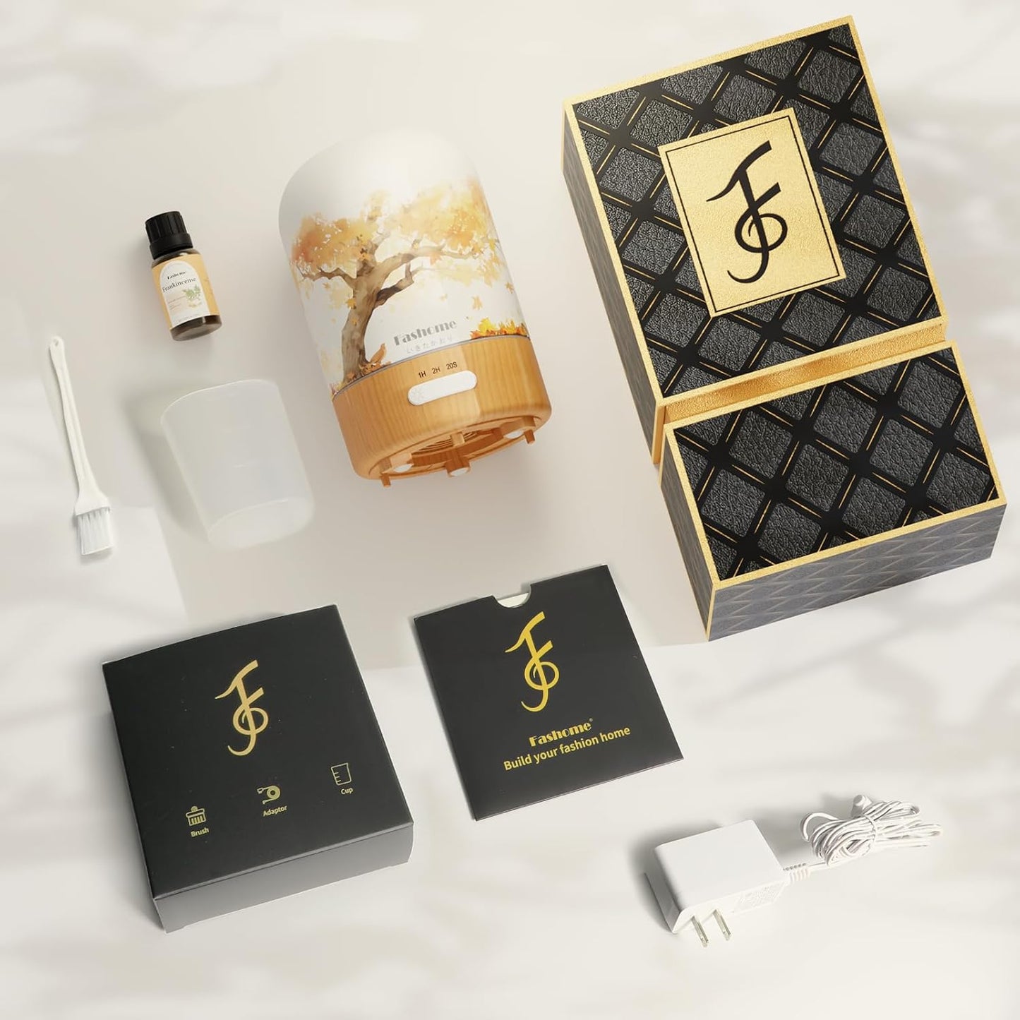 Glass Essential Oil Diffuser with Frankincense Oil, 100ml Ultrasonic Aromatherapy Humidifier, 6 in 1 Scent Vaporizer with Timer and Auto-Off (Autumn-Frankincense)