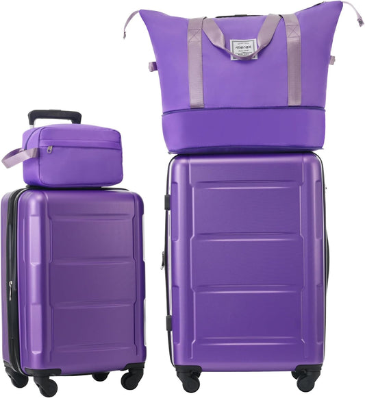 Merax Luggage Sets 2 Piece Suitcase Set, Hardshell 20 IN & 24 IN Suitcase Set with Duffel Bag, Travel Suitcases with Spinner Wheels and TSA Lock(Purple)
