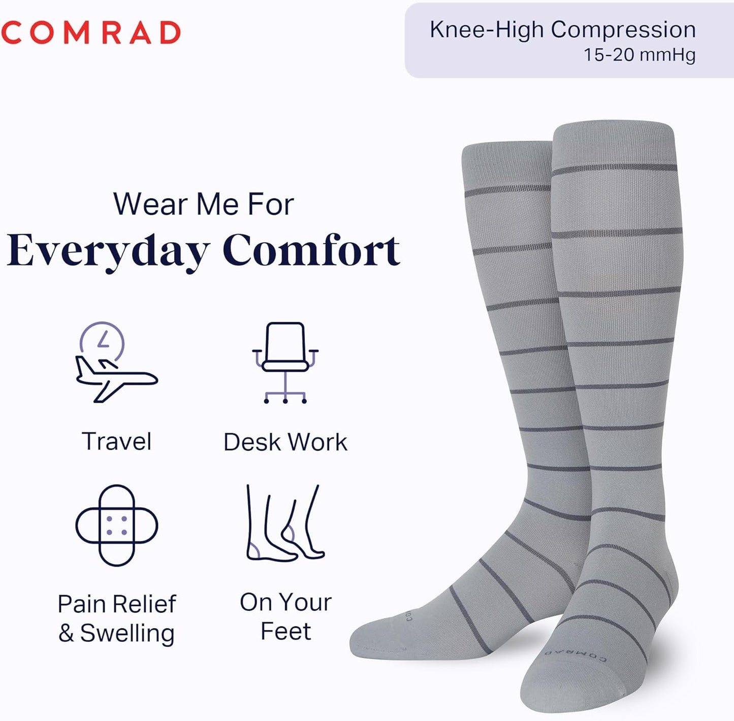 Comrad Nylon Knee High Socks - 15-20mmHg Graduated Compression Socks - Soft & Breathable Support Unisex Socks