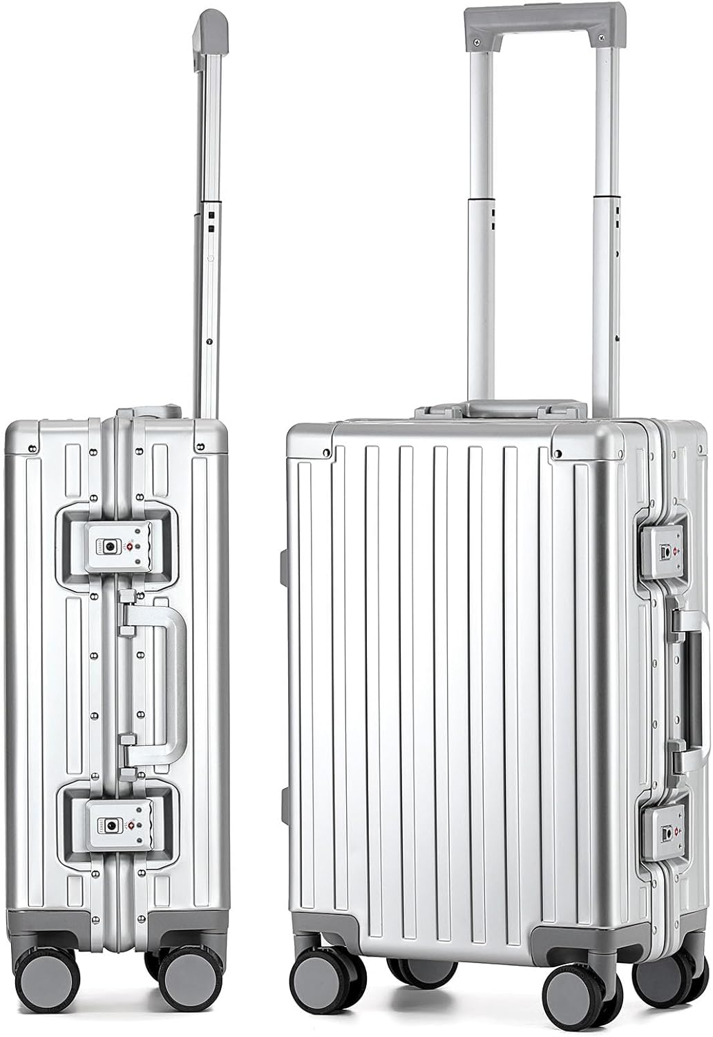 20 Inch All Aluminum Carry On Luggage 22x14x9 Airline Approved with Spinner Wheels,Hard Shell Zipperless Lightweight Small Suitcase with TSA Approved for Travel Business Women Men,Silver