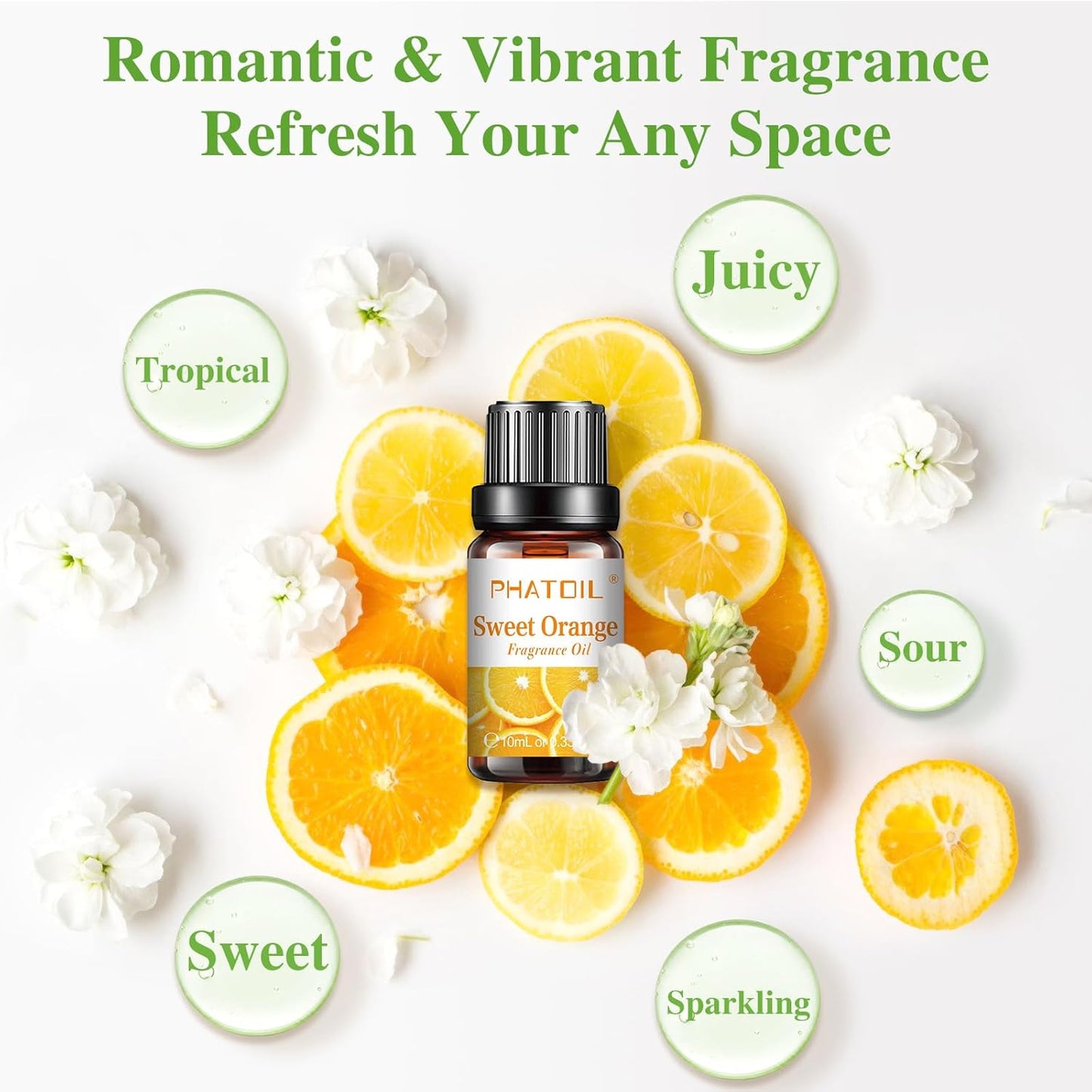 PHATOIL 10pc Fruity Fragrance Oil Set - Coconut, Cherry, Apple, Strawberry, Mango Candle & Soap Scents, Diffuser Oil Set