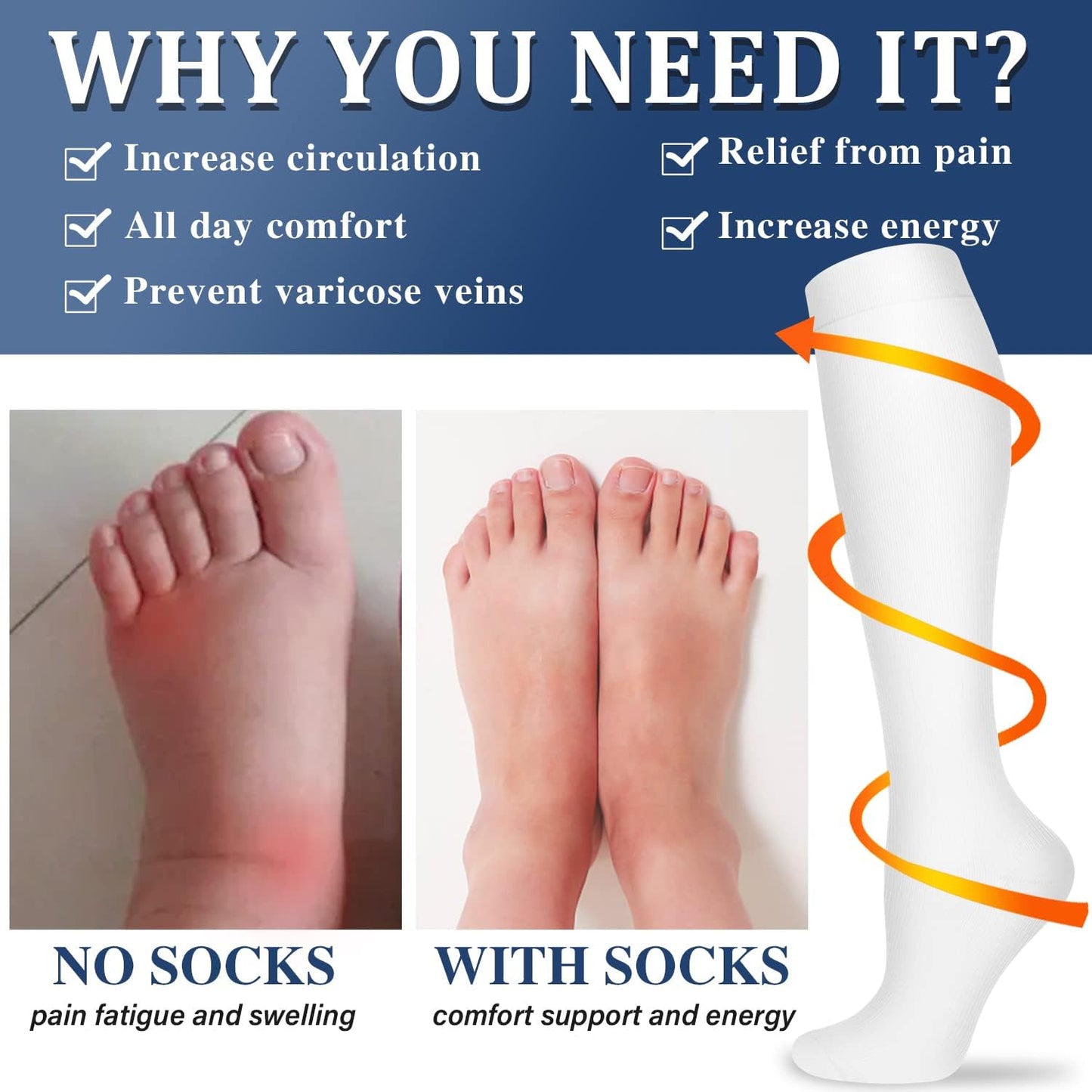 Compression Socks for Women and Men Circulation (3 Pairs) is Best Support for Running Athletic Cycling Hiking