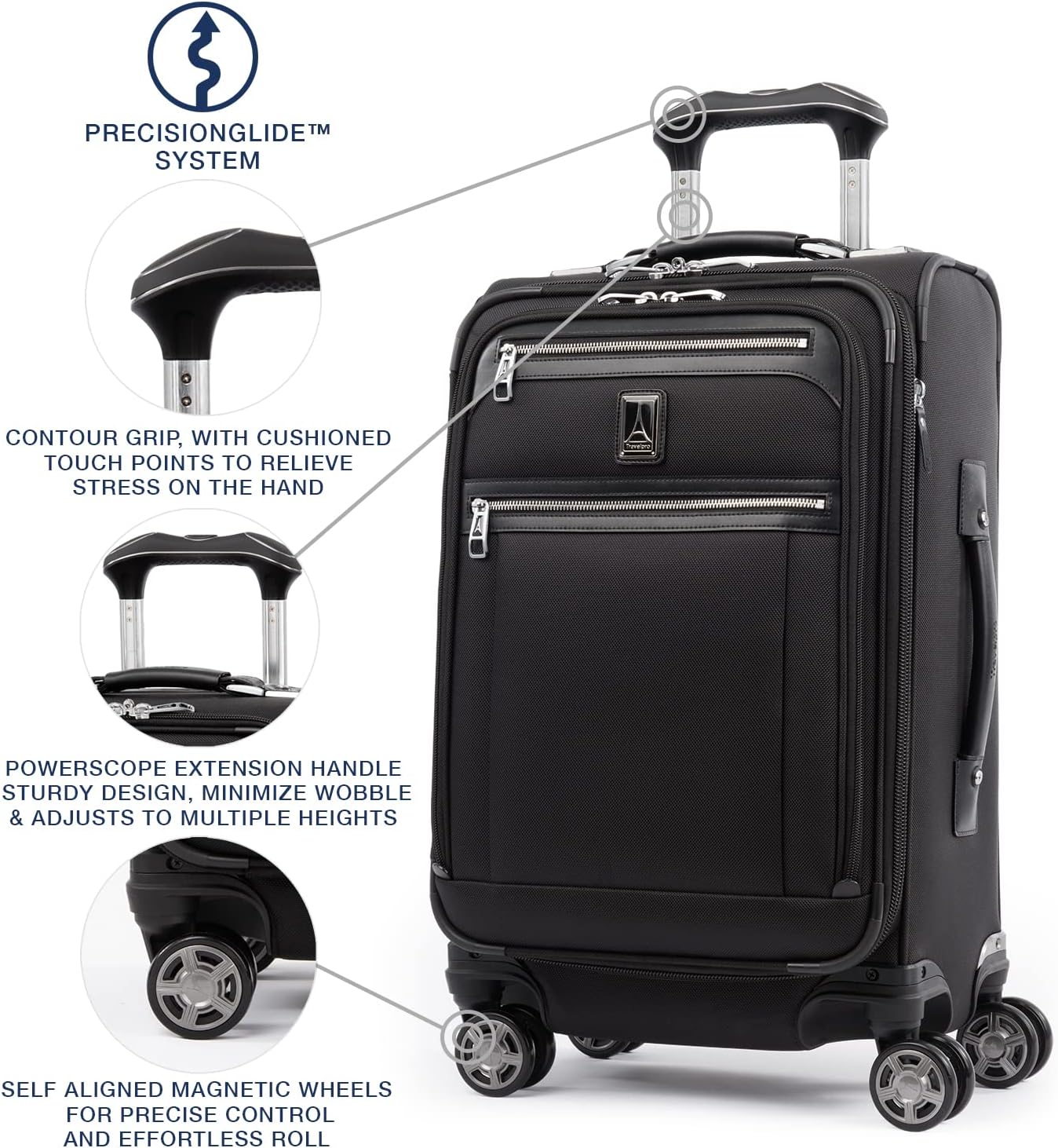Travelpro Platinum Elite Softside Expandable Carry on Luggage, 8 Wheel Spinner Suitcase, USB Port, Suiter, Men and Women, Shadow Black, Carry On 21-Inch