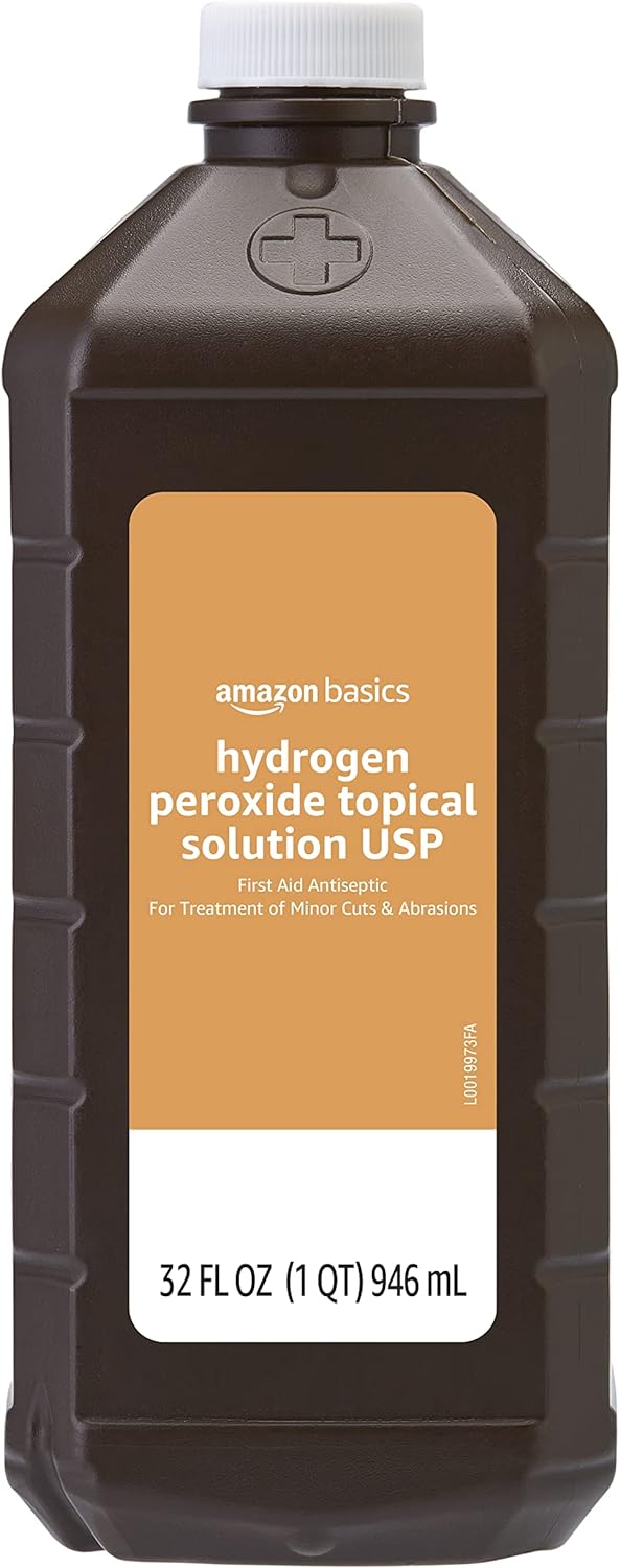 Amazon Basics Hydrogen Peroxide Topical Solution USP, Unflavored, 32 Fl Oz, Pack of 6