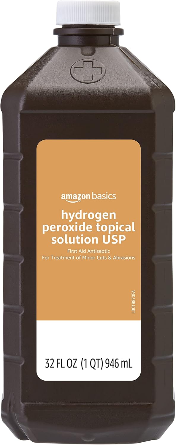 Amazon Basics Hydrogen Peroxide Topical Solution USP, First Aid Antiseptic for Cuts, Scrapes and Wound Disinfection, Pack of 1, 32 fl oz