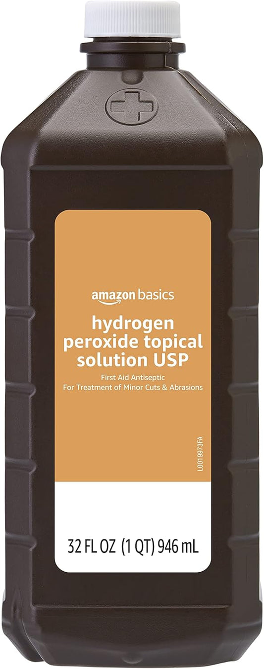 Amazon Basics Hydrogen Peroxide Topical Solution USP, First Aid Antiseptic for Cuts, Scrapes and Wound Disinfection, Pack of 1, 32 fl oz