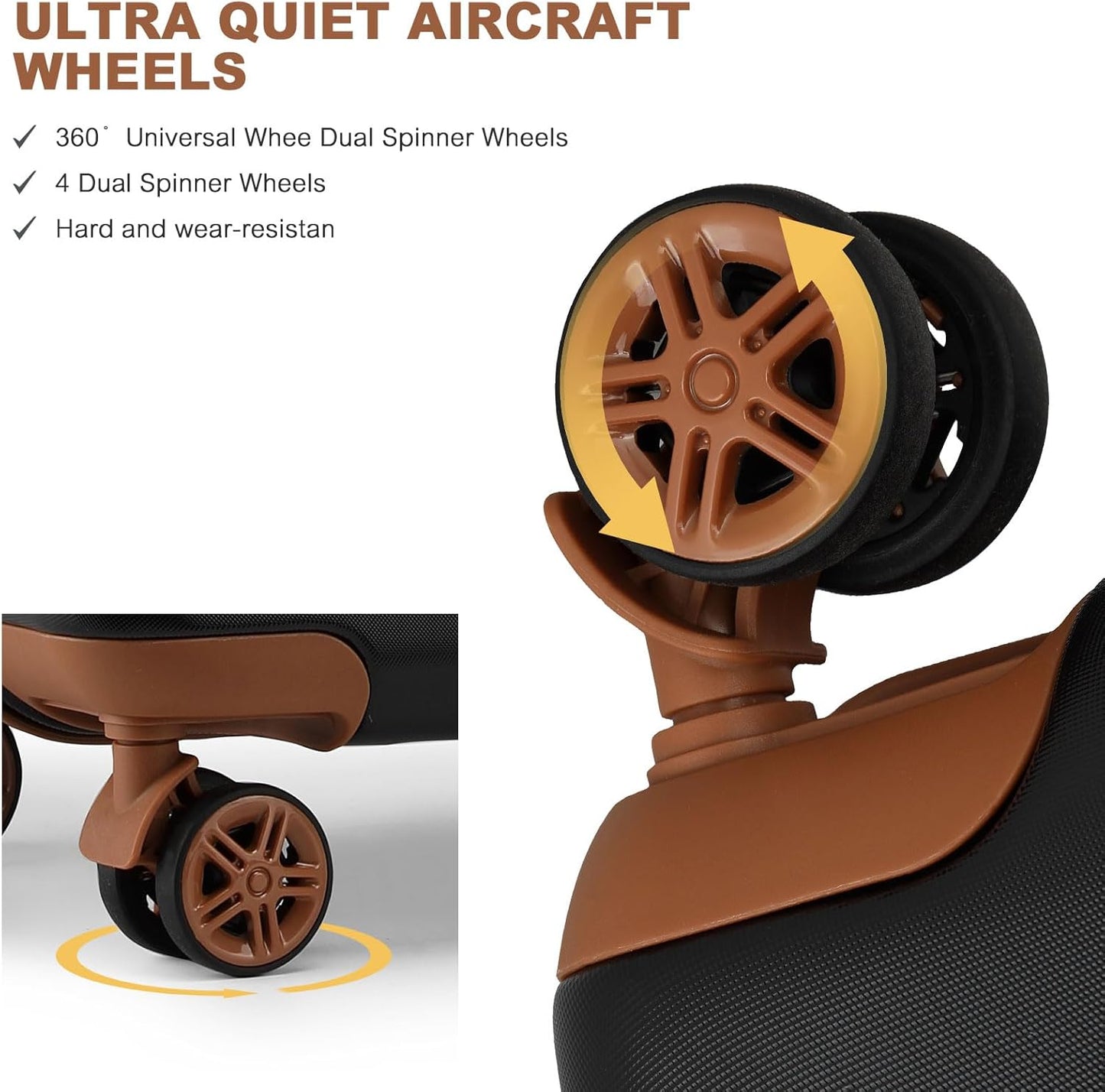 Kono Medium Sized Checked Luggage, 24 Inch Expandable with Spinner Wheels, TSA Lock, ABS + PC Lightweight Travel Suitcase with Larger Capacity and Lighter Weight, Black Brown