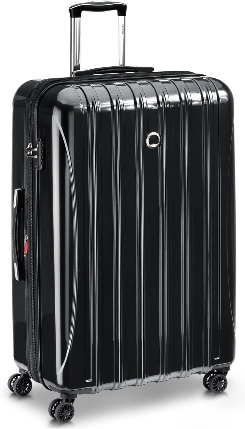 DELSEY PARIS Helium Aero Hardside Expandable Luggage with Spinner Wheels, Black, Checked-Large 28 Inch