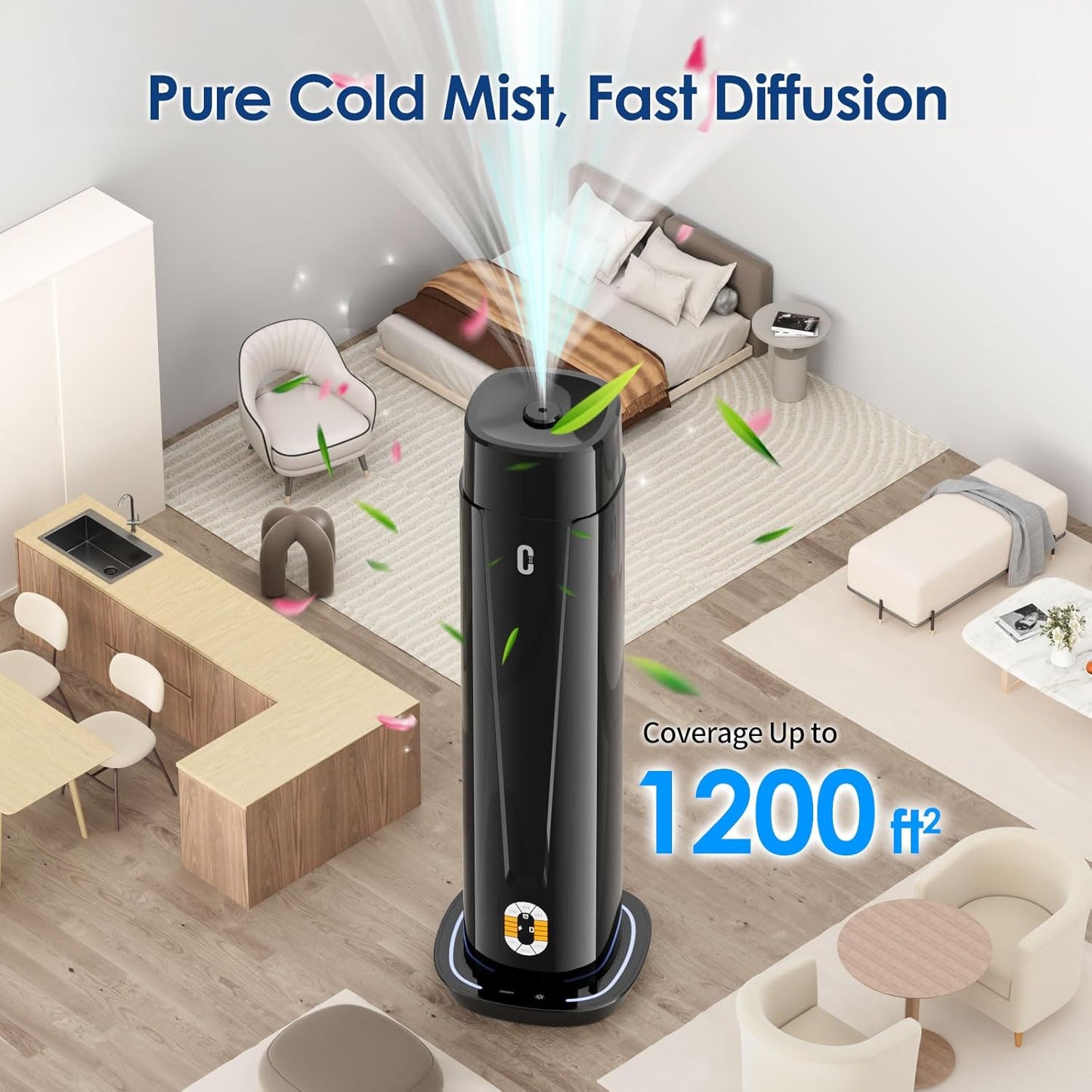 Waterless Scent Diffuser – 1200 Sq Ft Coverage, Essential Oil Diffuser with Remote Control, Quiet Aromatherapy Diffuser with LED Light & Timer, Scent Air Machine for Home, Office, Hotel